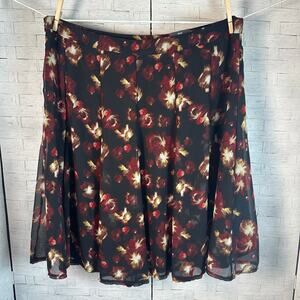Avenue floral midi skirt lined a line side zip red black Y2K whimsigoth romantic